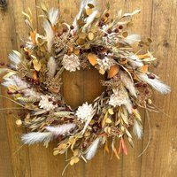 Fall Pampas Grass & Foliage Wreath, Beige Mustard Boho Fox Tails Wheat Decor, Housewarming Gift | Etsy (US)