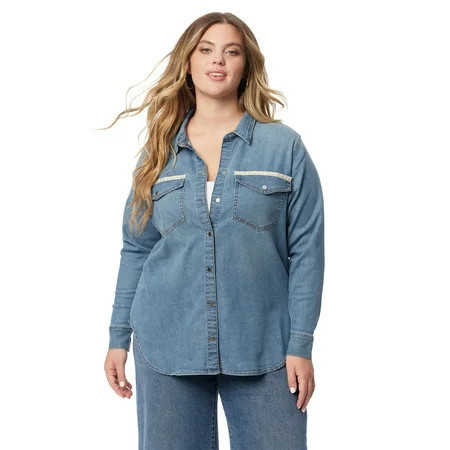 Jessica Simpson Women s and Women s Plus Denim Button Up Shirt Sizes XS-4X | Walmart (US)