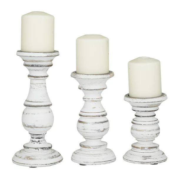 DecMode Traditional and Timeless Mango Wood Pillar Candle Holder Set of 3, 6", 8", 10"H, White/Ro... | Walmart (US)