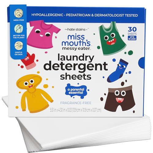 Miss Mouth's Laundry Detergent Sheets, Sensitive, Fragrance Free, 60 Loads | Amazon (US)