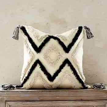 Woven Tufted Boho Throw Pillow Cover, Modern Decorative Geometric Chevron Striped Cushion with Ta... | Amazon (US)