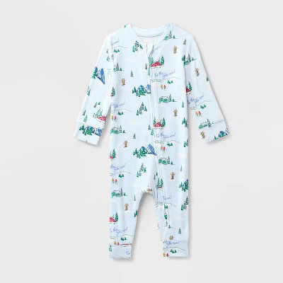 Baby "Tis the Ski-son!" Cozy Knit Holiday Matching Family Pajama Union Suit - Wondershop™ Blue 6-9M | Target