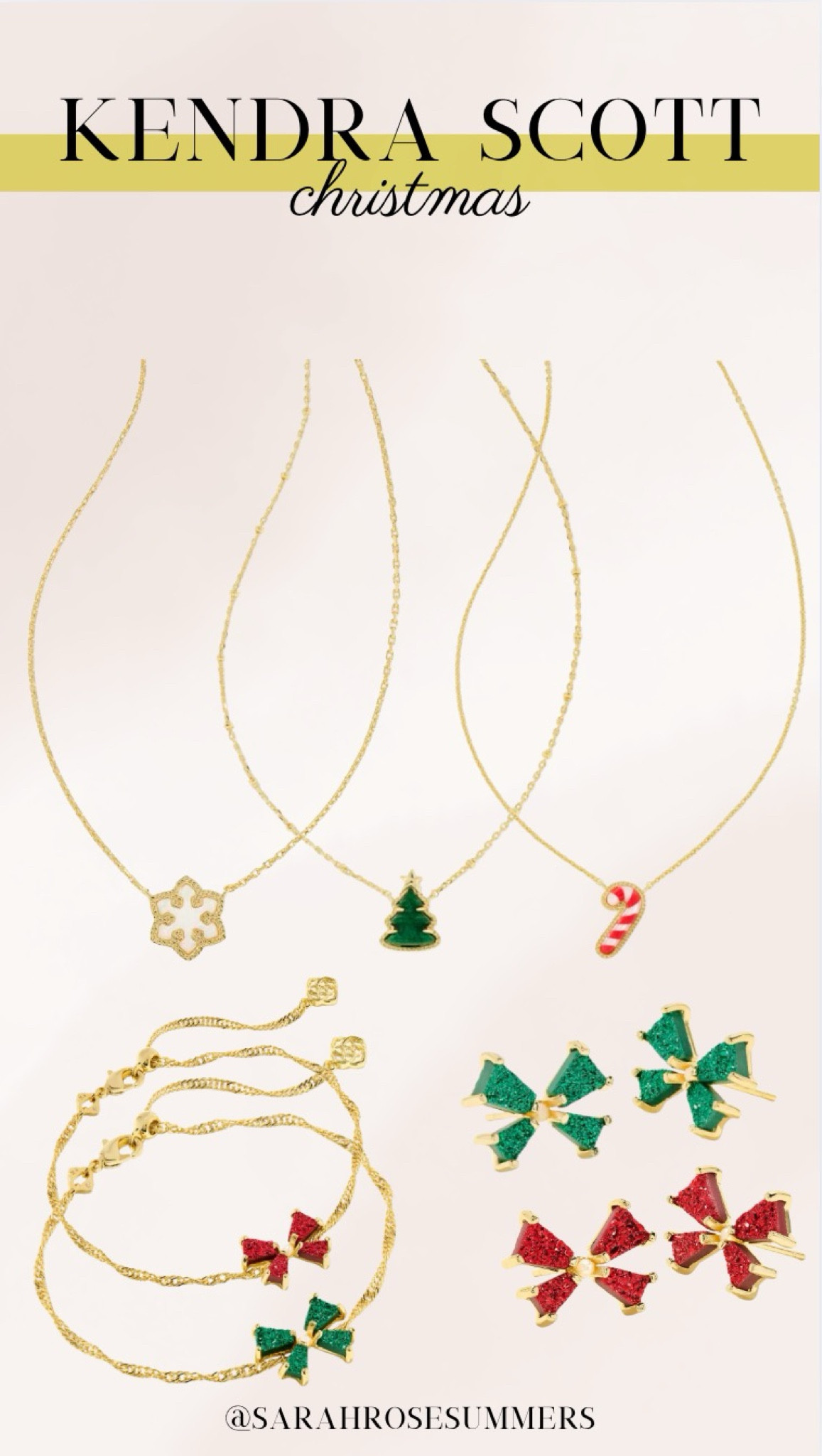 Kendra Scott Yellow Friday sale. 40% off Christmas jewelry. Great gifts for her. Snowflake, tree, and candy cane pendant necklaces. Bow necklace, Bow earrings, and bow bracelet- available in green, red, and white  

#LTKSaleAlert #LTKStyleTip #LTKGiftGuide