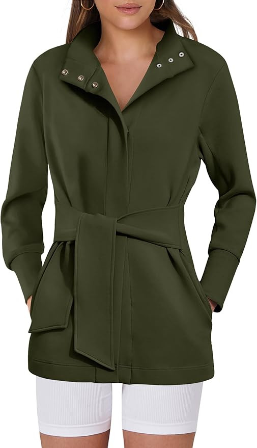 ANRABESS Women's Jacket Belted 2024 Fall Wrap Tie Trench Coat Casual Button Up Ladies Dressy Ligh... | Amazon (US)