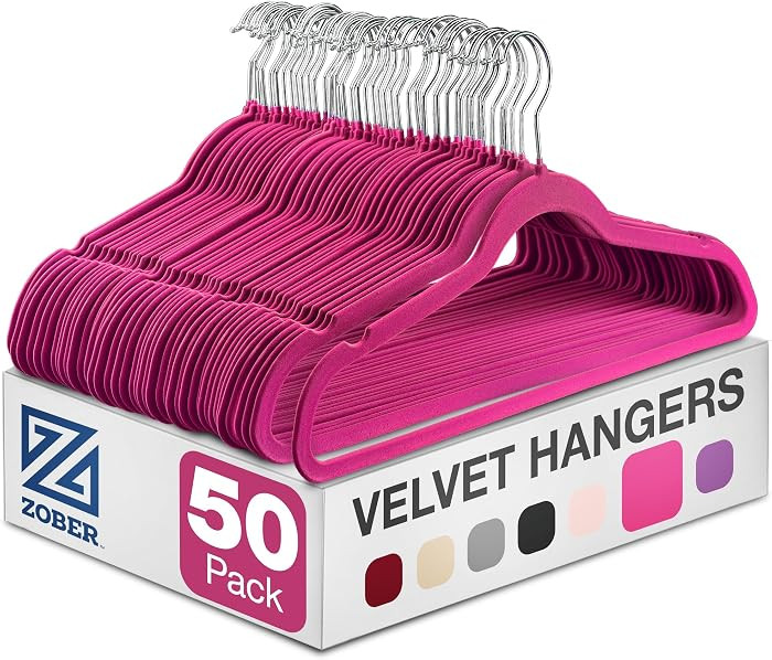 Zober Velvet Hangers 50 Pack - Heavy Duty Pink Hangers for Coats, Pants & Dress Clothes - Non Sli... | Amazon (US)