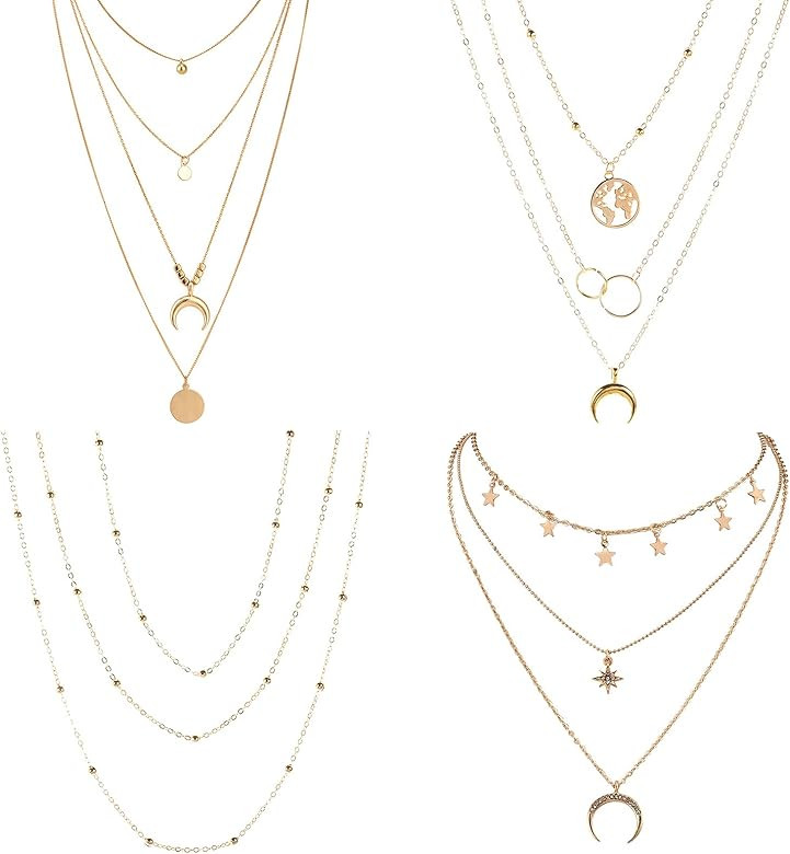 RINHOO FRIENDSHIP 4-6Pcs Multiple Layered Necklaces for Women Choker Necklace with Moon Star Coin Go | Amazon (US)