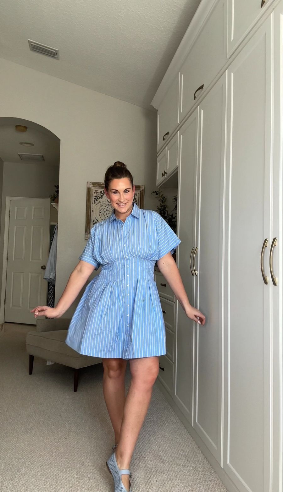 This striped shirt dress is SO flattering 🙌🏼 + it is on sale for $14!!! Wearing a Medium!

#LTKSeasonal #LTKSaleAlert #LTKootd