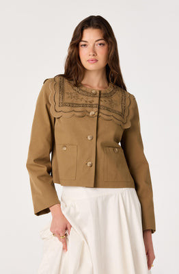 ASTR the Label | Cleo Sailor-Collar Cropped Jacket in Nutmeg |  Size S | ASTR The Label (US)