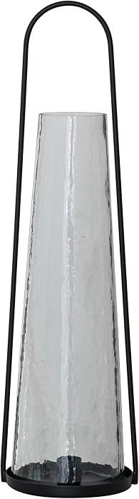 Creative Co-Op Round Metal Lantern Taper Holder with Hammered Glass Hurricane, Black | Amazon (US)