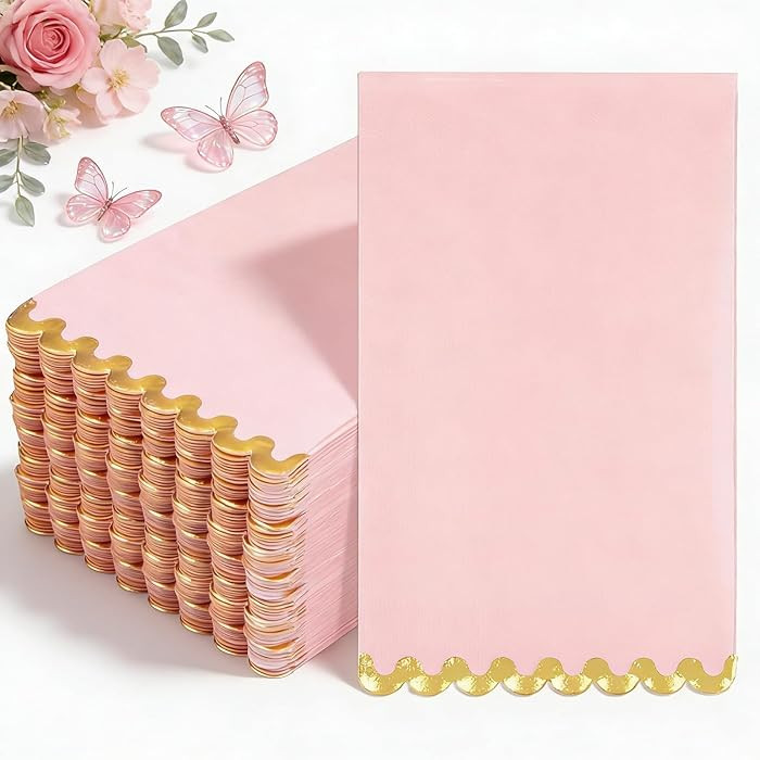 WDF 100Pack Pink Napkins Disposable - 3ply Pink Paper Napkins Gold Rim, Premium Quality - Napkins... | Amazon (US)