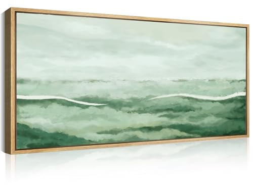 Large Green Wall Art 20x40 Inch Green Abstract Wall Decor Framed Neutral Painting for Living Room Bedroom Dining Room | Amazon (US)