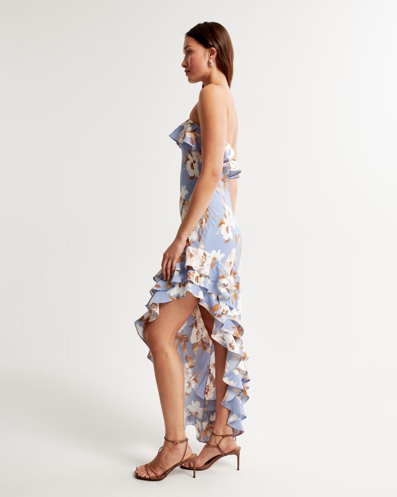 Women's Strapless Asymmetrical Ruffle High-Low Maxi Dress | Women's The A&F Wedding Shop | Abercr... | Abercrombie & Fitch (US)