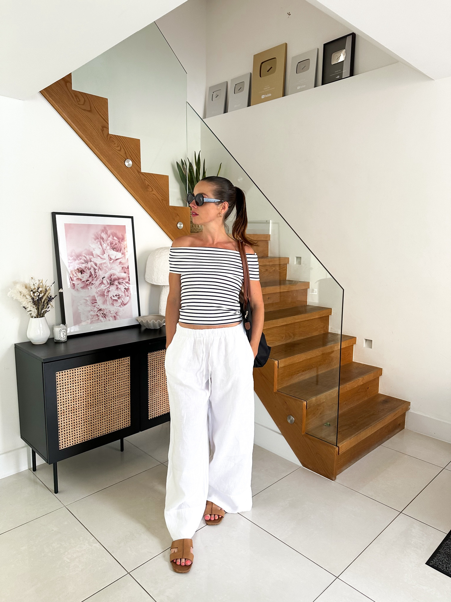 Massimo Dutti linen trousers, Goelia off shoulder striped top, brown sandals, black sunglasses 🤍

#LTKsummer #LTKstyletip #LTKuk