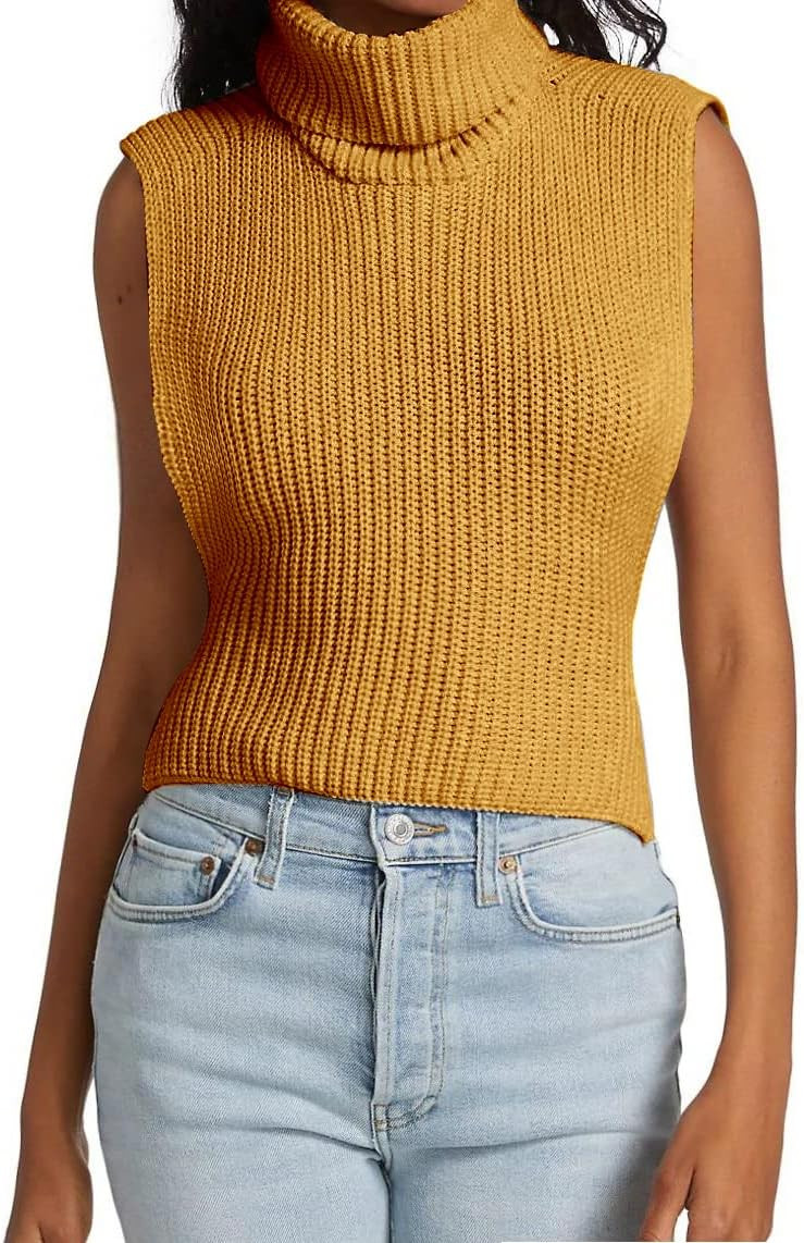 Womens Sleeveless Sweater Vest Turtleneck Ribbed Knit Tank Tops Basic Slim Fit Top | Amazon (US)