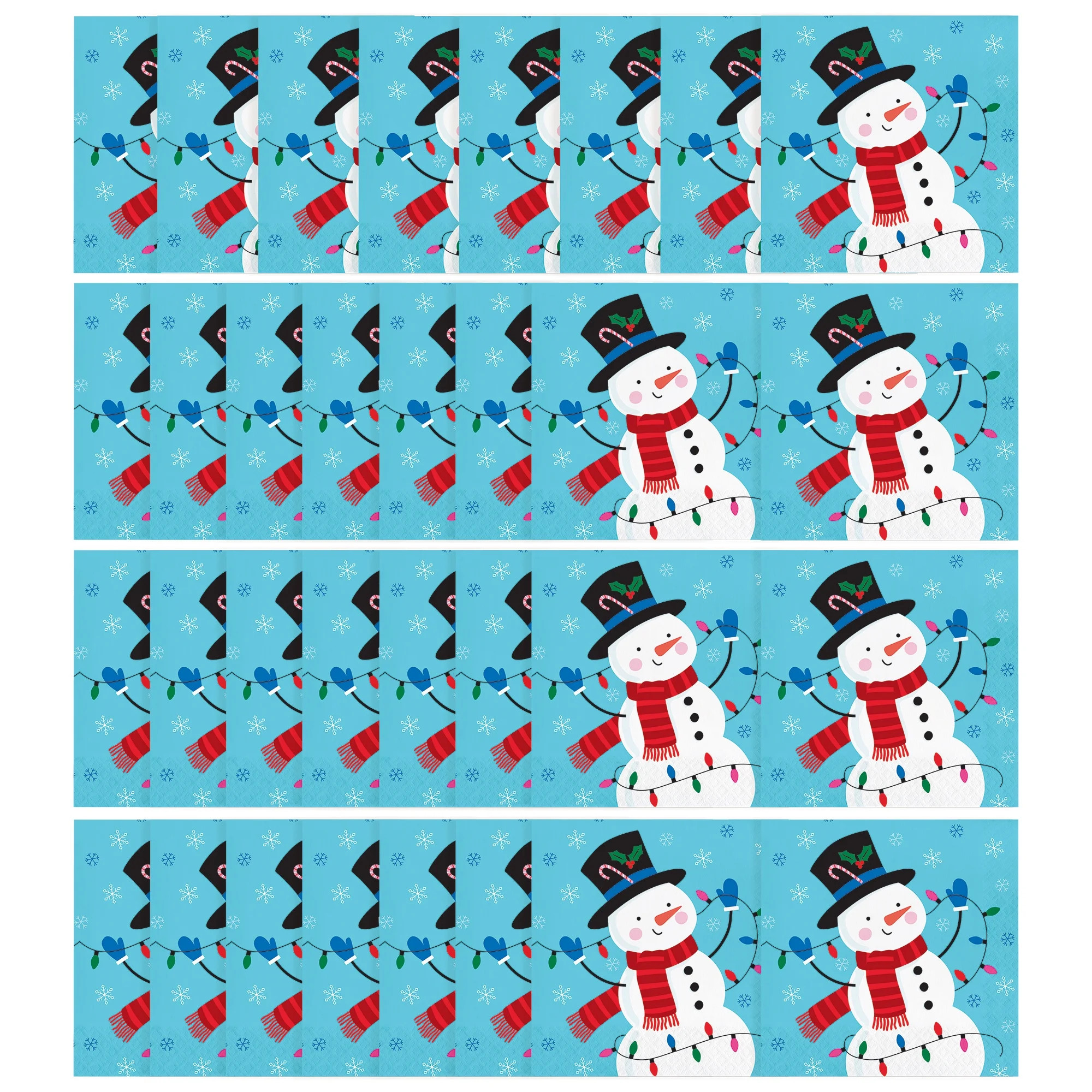 Snowman and Lights Paper Christmas Napkins, Blue and White, 6.5" x 6.5", 32 Count, by Holiday Tim... | Walmart (US)