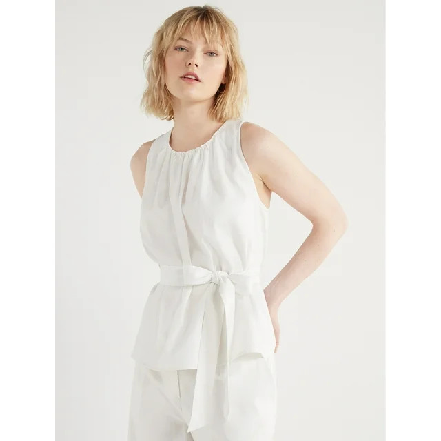 Scoop Women's High Neck Belted Linen Blend Halter Top, Sizes XS-XXL | Walmart (US)