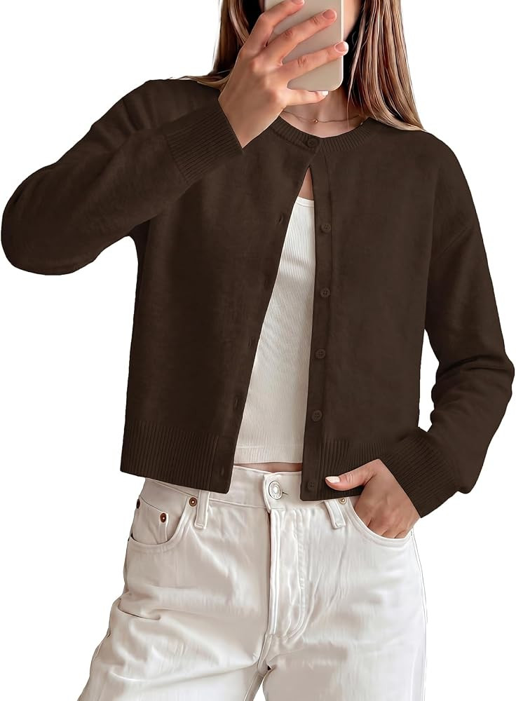 GRACE KARIN Cropped Cardigan Sweaters for Women Long Sleeve Crew Neck Open Front Jackets Y2K Fall... | Amazon (US)