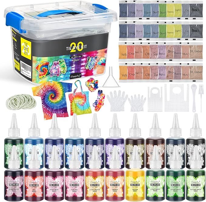 Magicfly 20 Colors Tie Dye Kit,179 Pack Fabric Dye DIY Kit, Non Toxic One-Step Tie Dye Set, Perfe... | Amazon (US)