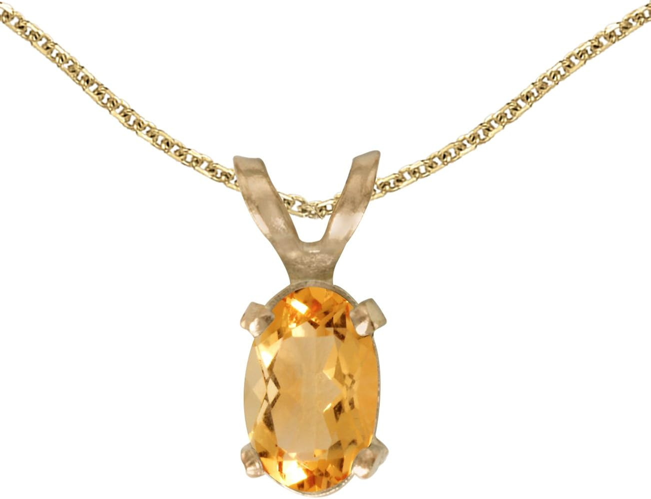 14k Yellow Gold Oval Citrine Pendant with 18" Chain | Amazon (US)