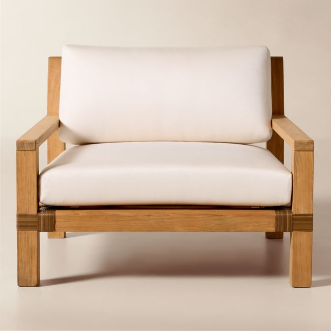 Oakley Teak Outdoor Lounge Chair with Ivory Sunbrella® Cushions Set of 2 | CB2