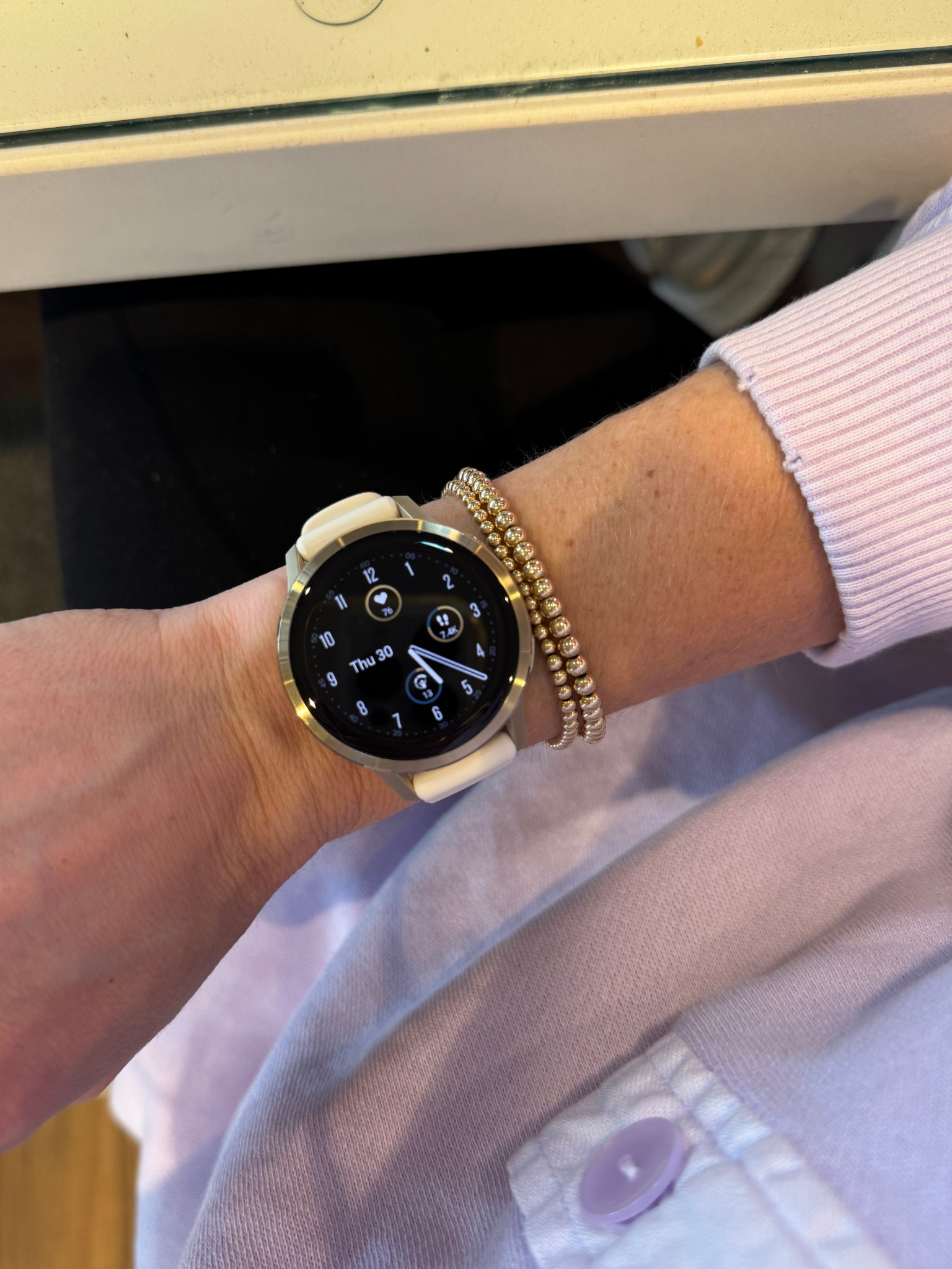 Don’t judge my garmin stats 🤣 I’ve been up since 4:30 and had an intense workout today. I am loving the look of the venu 4 though 👏✨  Bracelets are Evelyn Jane jewelry co 🫶

#LTKmomlife #LTKfitnessgoals #LTKgrwm