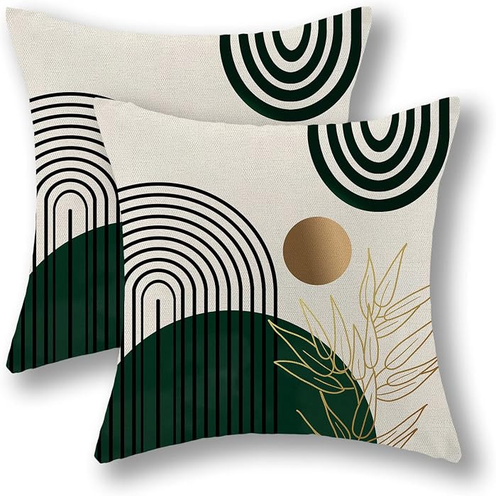 Boho Pillow Covers 18x18 Set of 2, Green Gold Farmhouse Decorations Throw Pillow Covers Boho Leav... | Amazon (US)