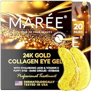 MAREE Under Eye Patches (20 Pairs) - 24K Gold Eye Patches for Puffy Eyes, Dark Circles, Eye Bags ... | Amazon (US)