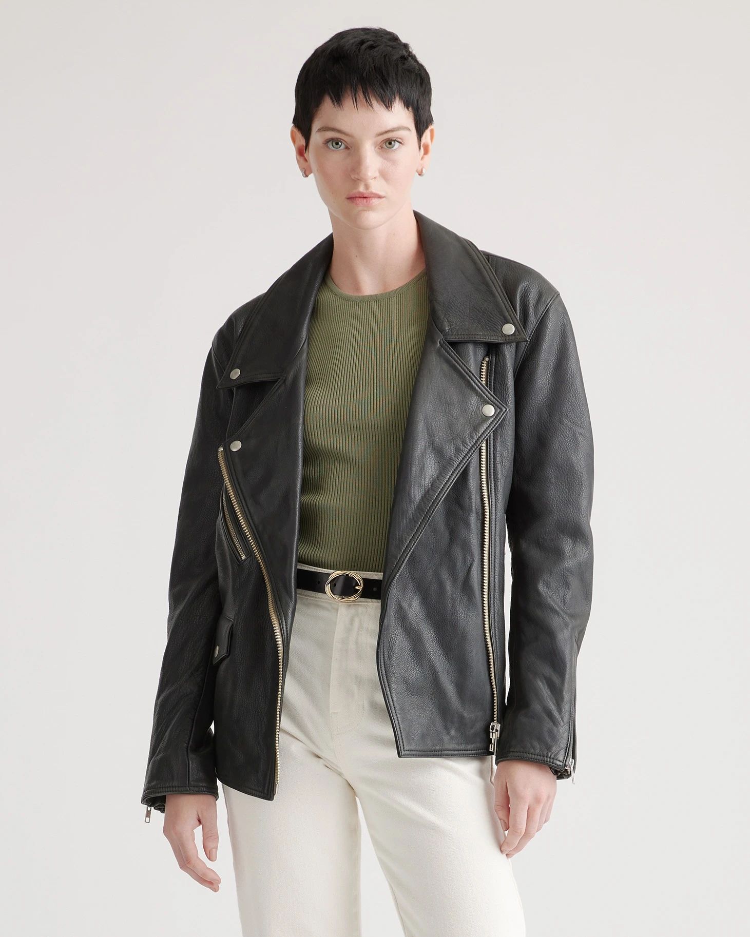 100% Leather Oversized Biker Jacket | Quince