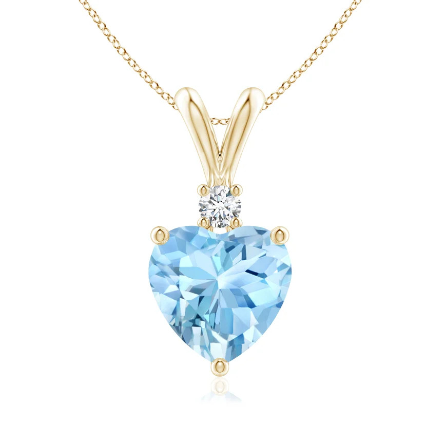 Heart-Shaped Aquamarine V-Bale Pendant with Diamond | Angara Inc.