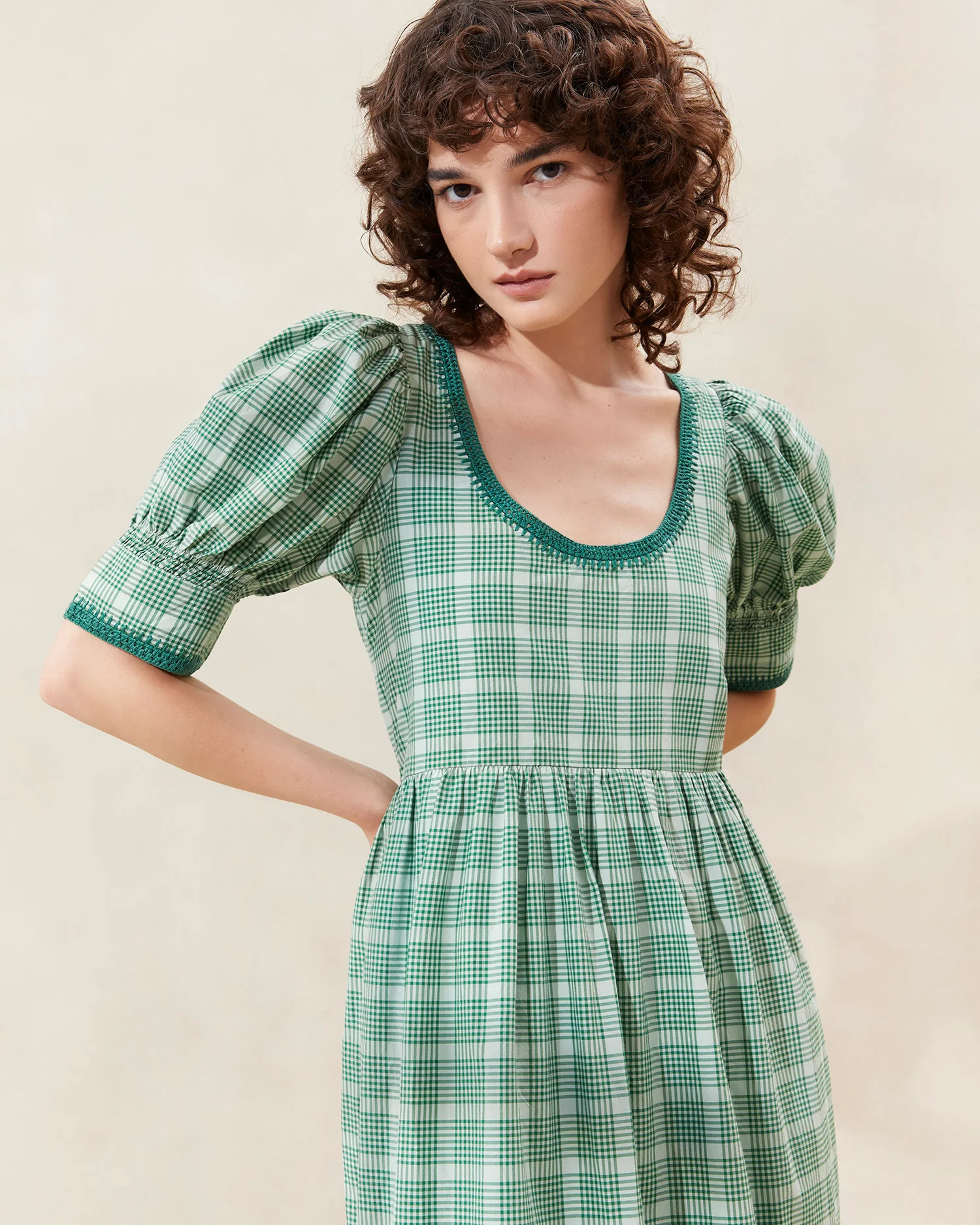Gillian Plaid Puff-Sleeve Tiered Dress | Loeffler Randall
