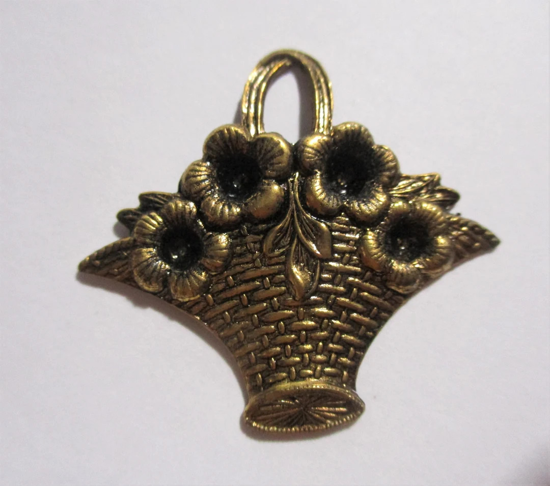 Vintage Detailed Flower Basket Brass Stamping/jewelry Component/embellishment/decoration, Stone/p... | Etsy (US)
