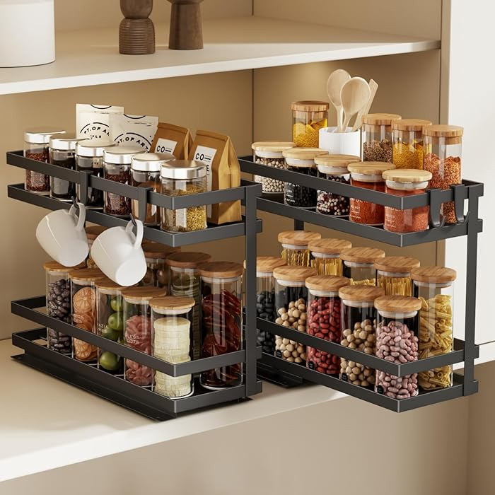Pull Out Spice Rack Organizer for Cabinet, 2 Pack Metal Seasoning Organizer Slide Out Spice Stora... | Amazon (US)