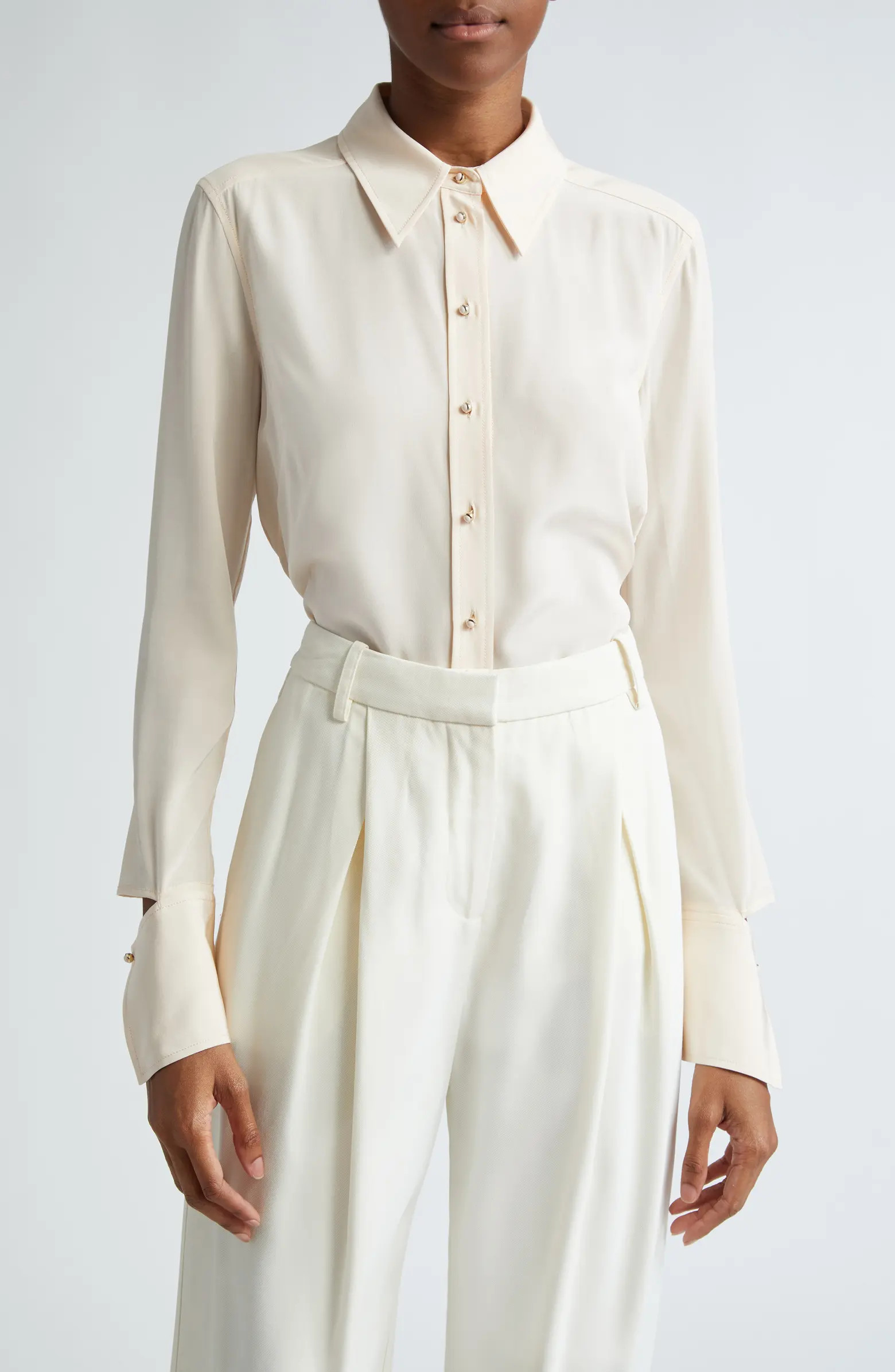 Split Cuff Silk Crêpe de Chine Button-Up Shirt | Nordstrom