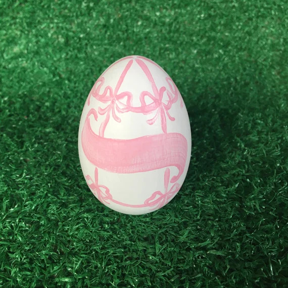 Easter Egg With Pink Bows  Pink and White Egg With Name  | Etsy | Etsy (US)