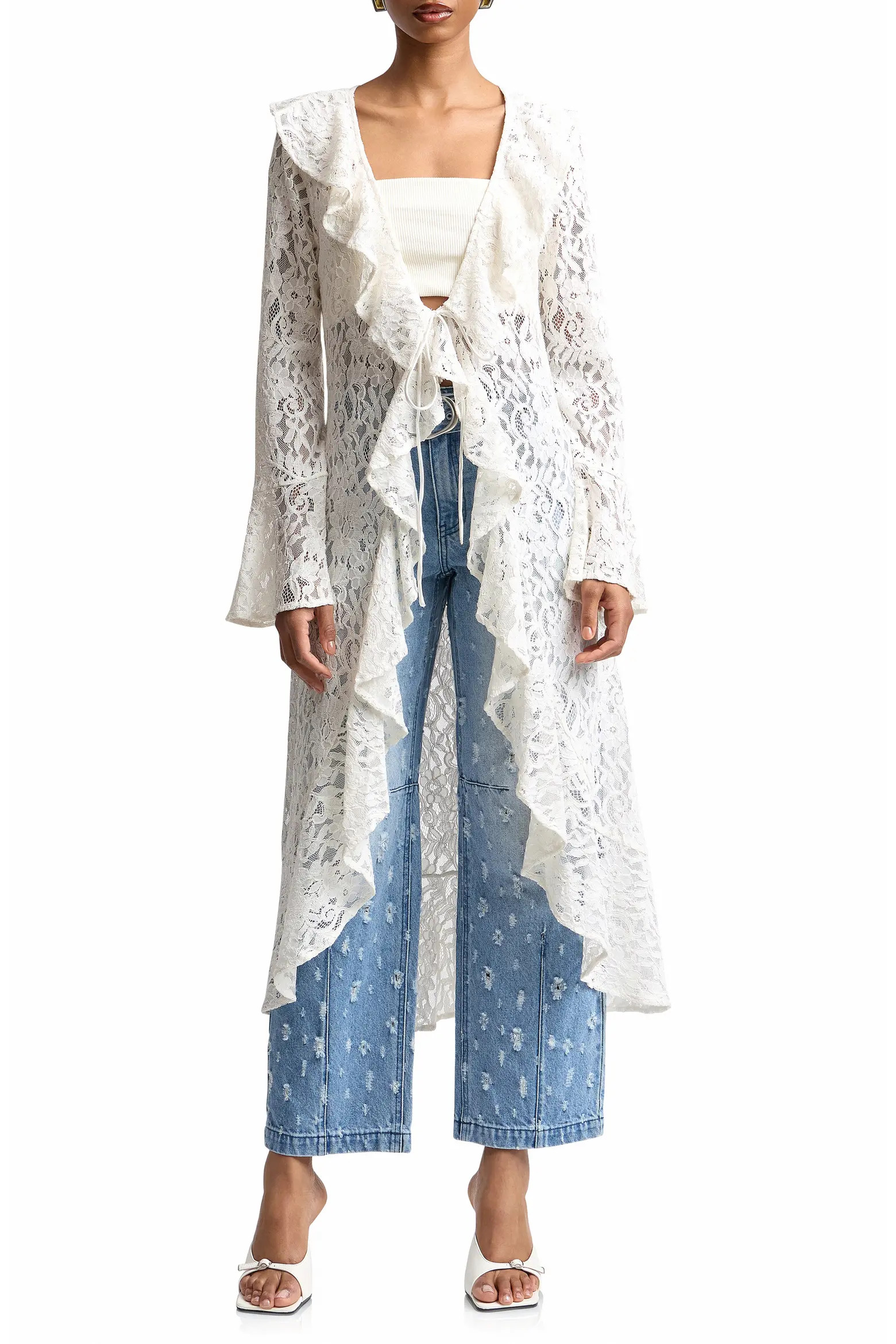 Avec Les Filles Ruffle Lace Longline Cardigan (Women) | Nordstrom | Nordstrom