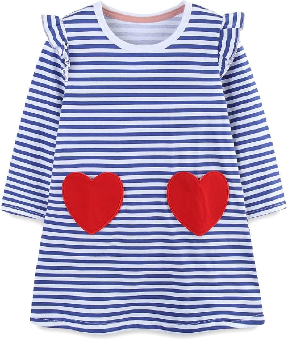HILEELANG Toddler Girl Long Sleeve Dress Cotton Casual Jersey Shirt Playwear Applique Dress | Amazon (US)
