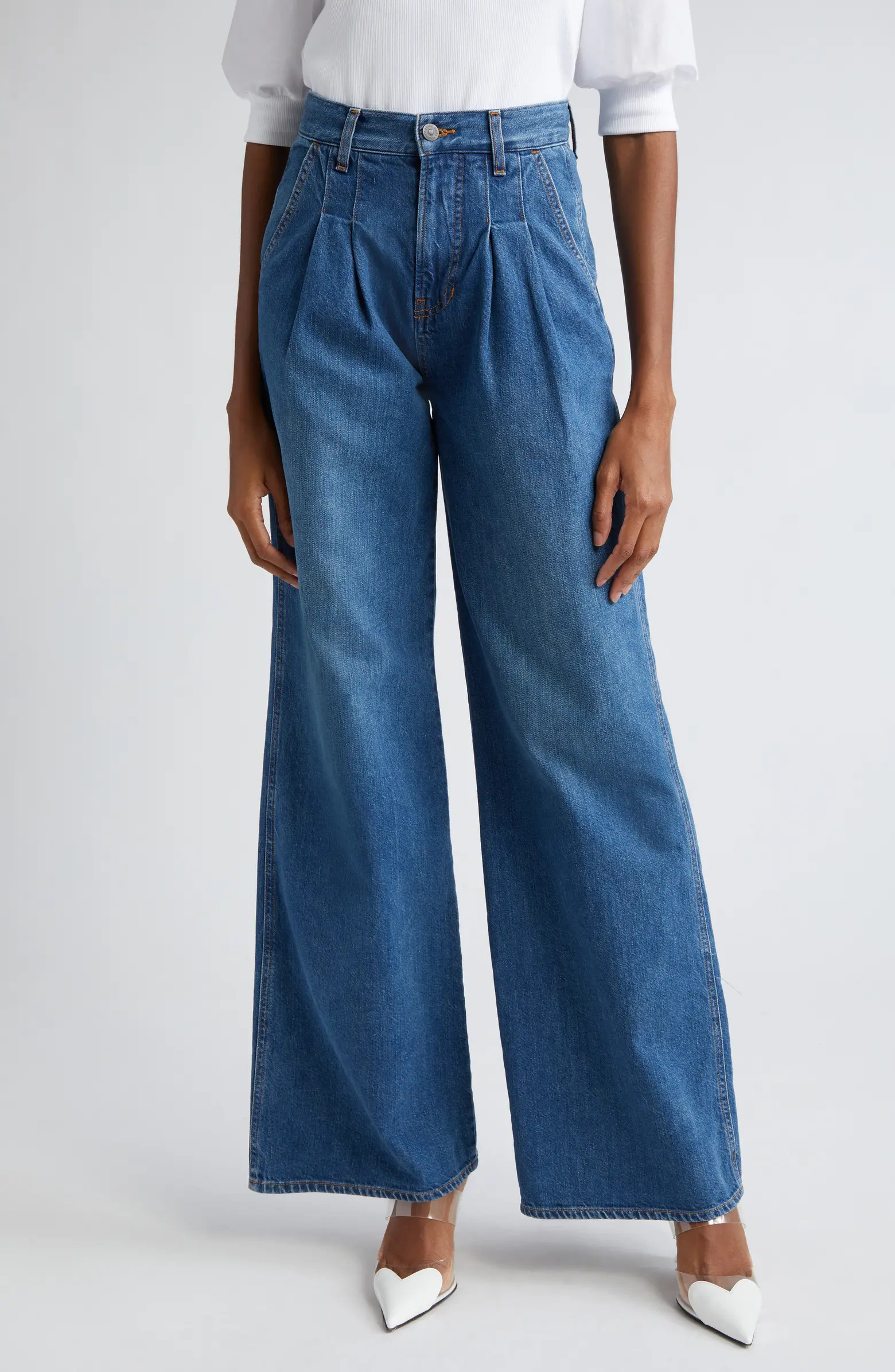 Veronica Beard Mia High Waist Double Pleat Wide Leg Jeans | Nordstrom | Nordstrom