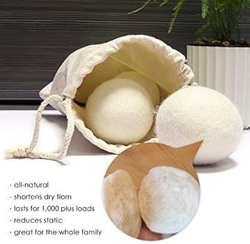 6 Pack All Natural Organic Wool Dryer Balls XL Size - Reusable Chemical Free Natural Fabric Softe... | Amazon (US)