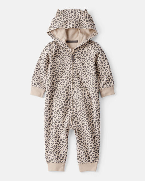Baby Girl Cat Leopard Print Cotton Long-Sleeve Hooded Jumpsuit - Brown | Carter's Inc