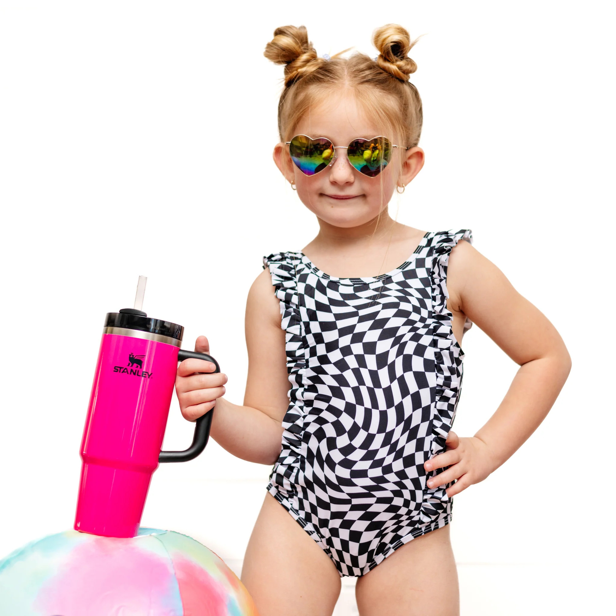 RUFFLE SWIMSUIT- B+W Dizzy Check | millie + roo
