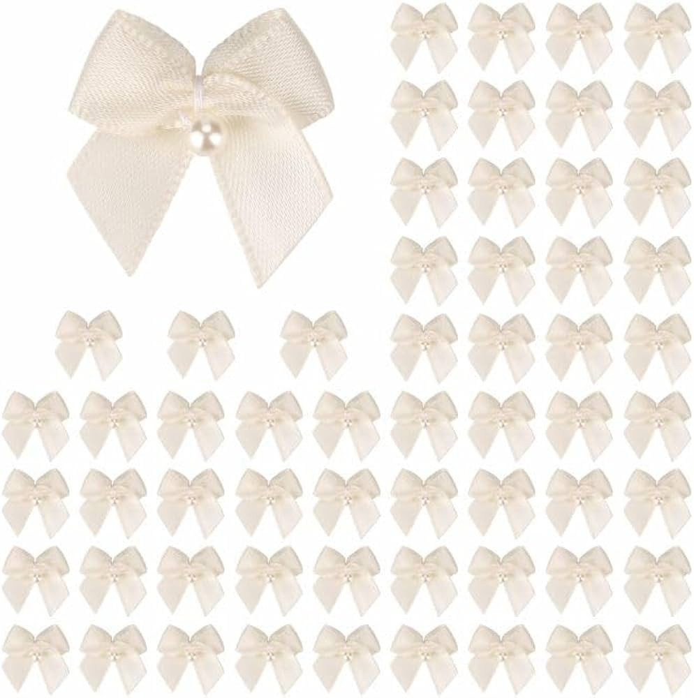 60pcs Mini Satin Ribbon Bows with Pearl Ribbon Flowers Appliques DIY Craft for Sewing, Scrapbooki... | Amazon (US)