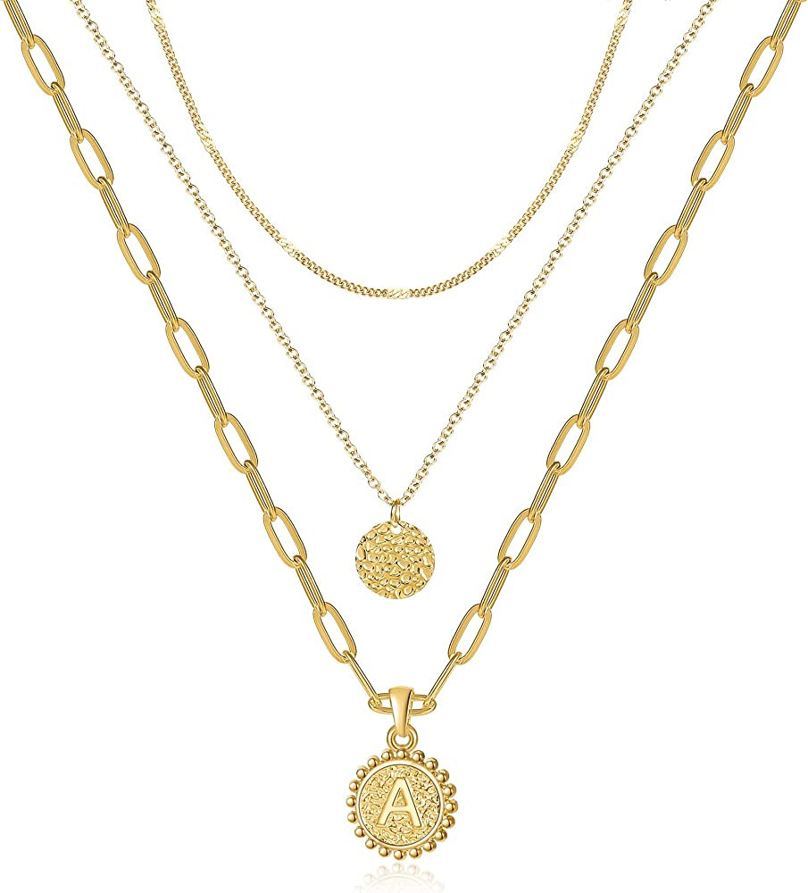 TRWWELL Dainty Gold Layered Initial Necklaces for Women, Adjustable Layering Choker Necklaces Set... | Amazon (US)