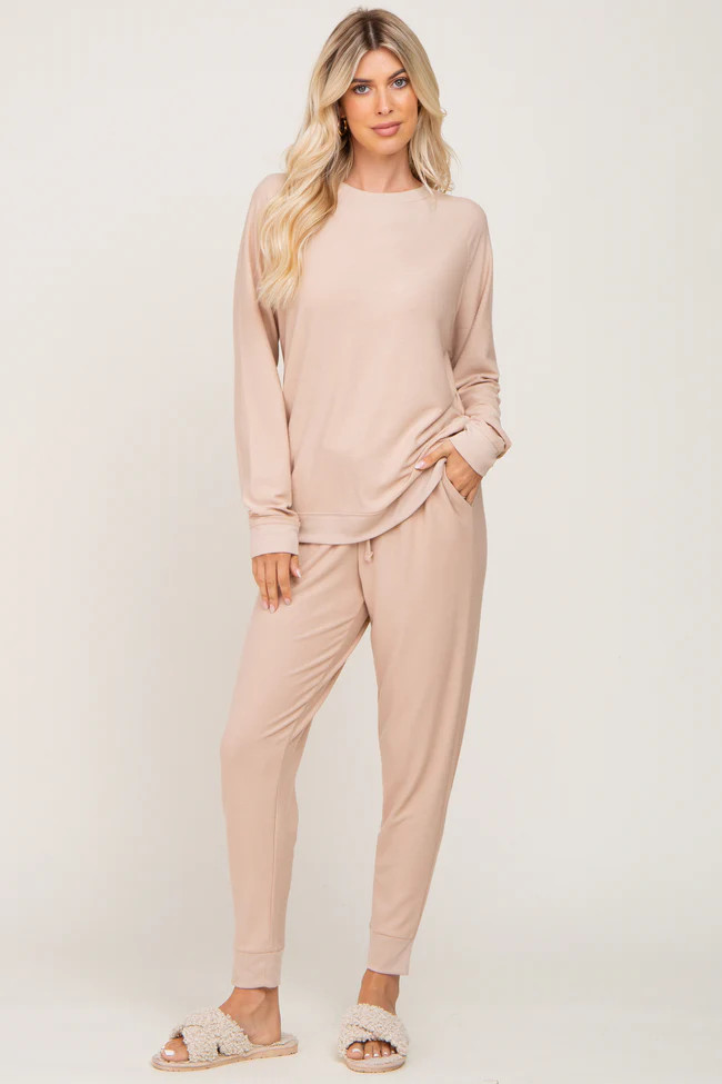 Cream Soft Knit Long Sleeve Set | PinkBlush Maternity