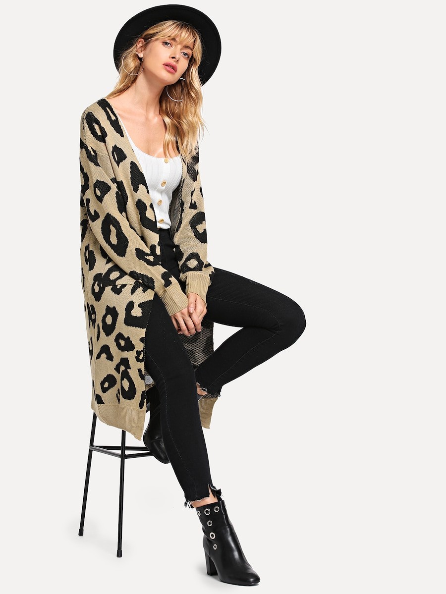 Leopard Open Front Outerwear | SHEIN