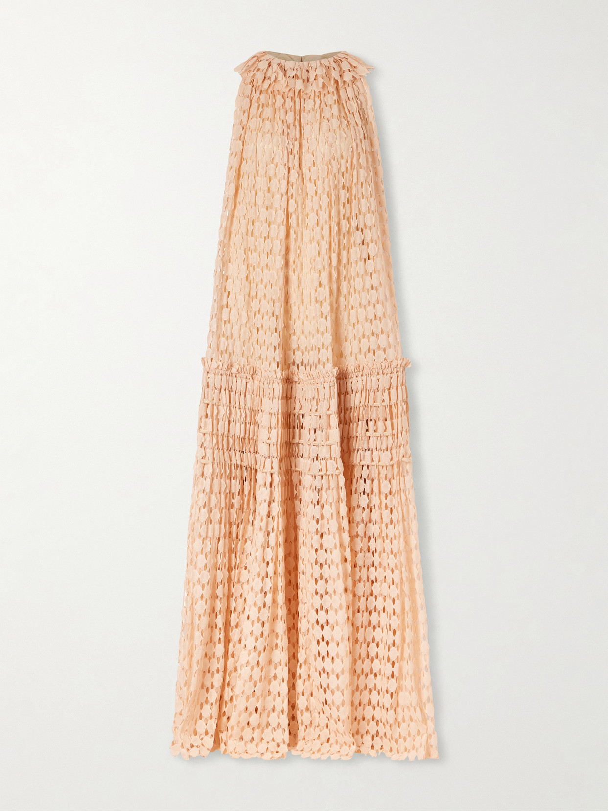 Ulla Johnson - Anouk Pleated Ruffled Cotton-blend Lace Halterneck Gown - Pink | NET-A-PORTER (US)