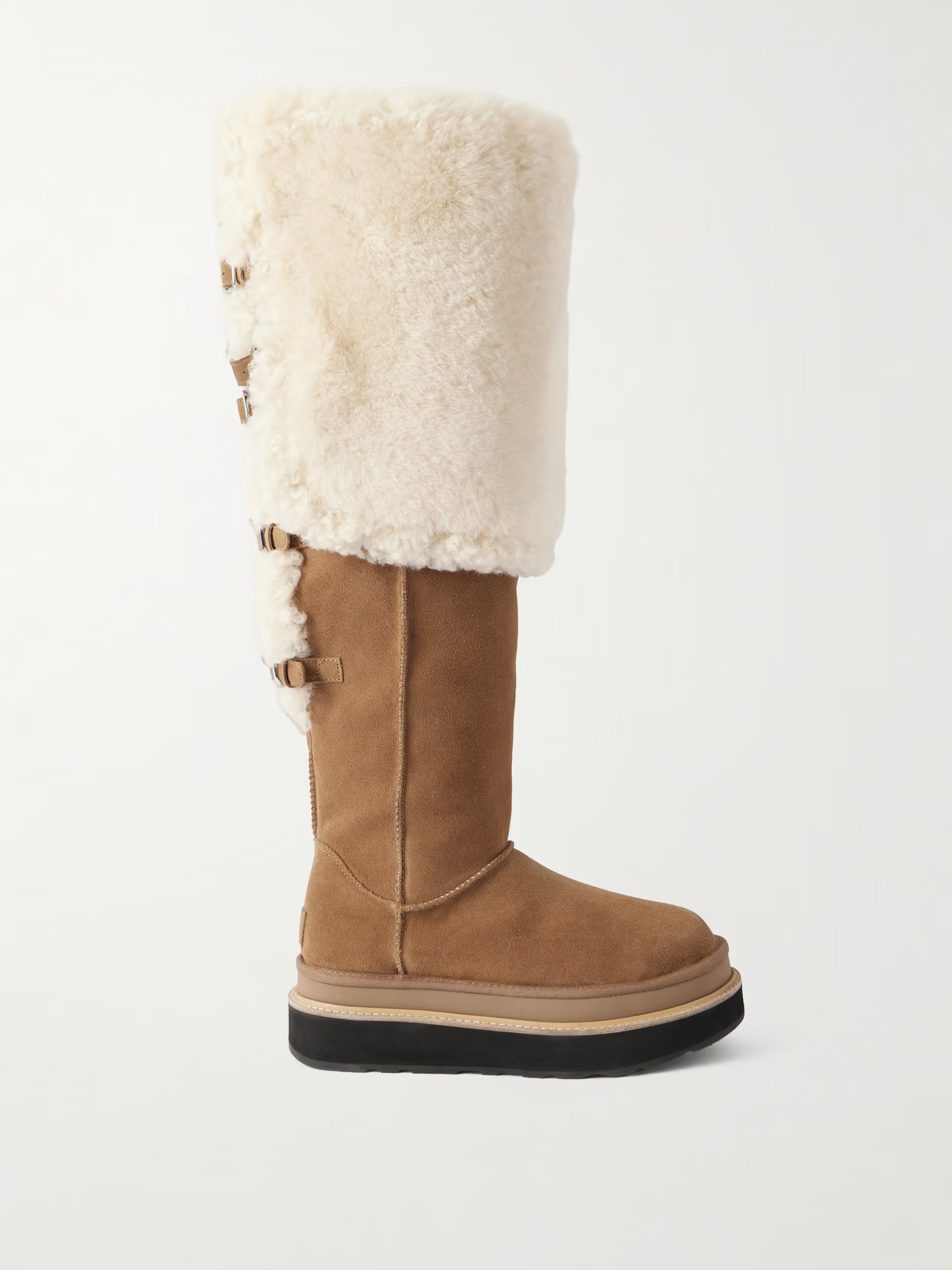 UGG - + Sacai Buckle-embellished Shearling Over-the-knee Boots - Brown | NET-A-PORTER (US)