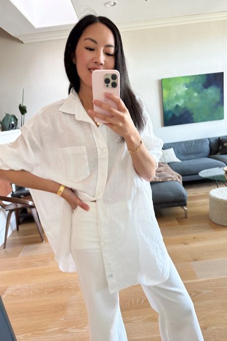 Getting ready for hot summer weather in this white linen set!

#summeroutfit
#linenshirt
#linenpants
#FrankAndEileen
#monochromaticoutfit

#LTKSeasonal #LTKWorkwear #LTKStyleTip