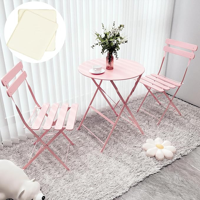 3-Piece Patio Bistro Set Outdoor Furniture Set Folding Bistro Table and Chairs with Premium Steel... | Amazon (US)