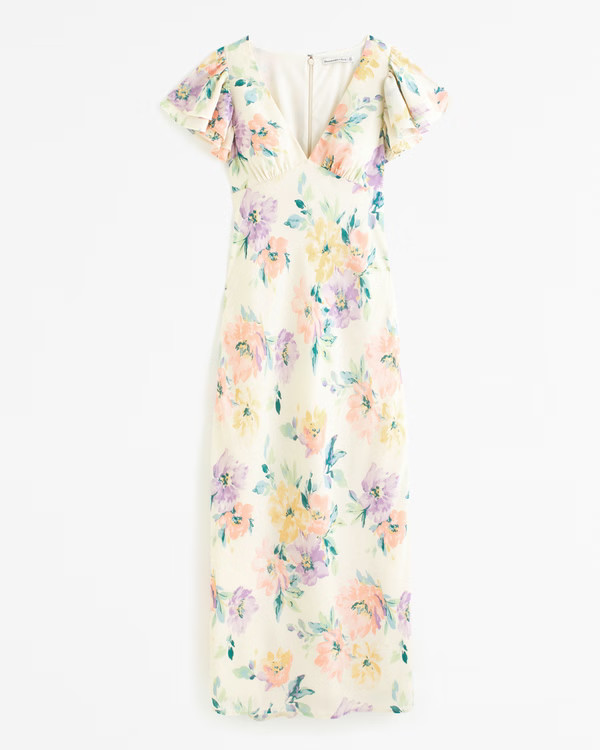 Ruffle Sleeve Slip Maxi Dress | Abercrombie & Fitch (US)