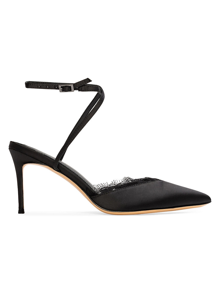 Women's Lace 80MM Satin Pumps - Black Satin - Size 12 | Saks Fifth Avenue